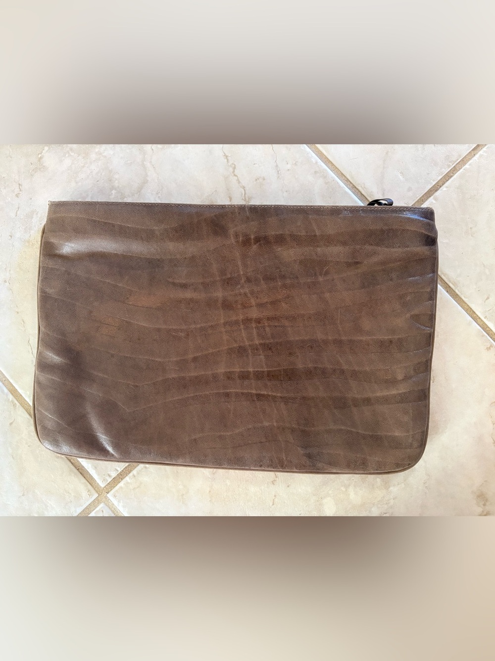 Vintage Leather Clutch Bag, Deep Taupe Color Labeled Marigold